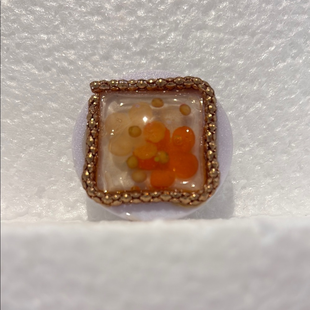 Elegant Orange and Gold Resin flowers phone grip